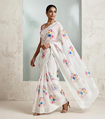 Soft Georgette Chiffon Floral Saree with Weaving Borders – 69 AED