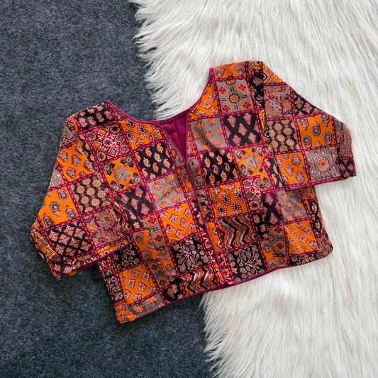 Stretchable Side Elastic Ajrakh Cotton Blouse – 50 AED