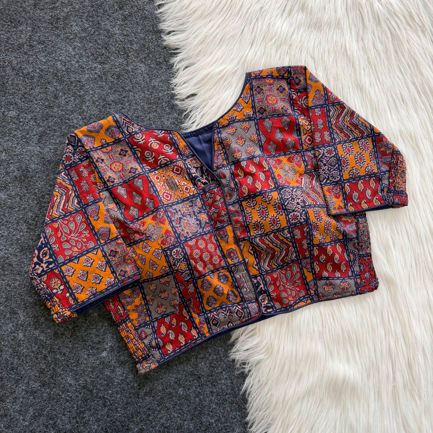 Stretchable Side Elastic Ajrakh Cotton Blouse – 50 AED