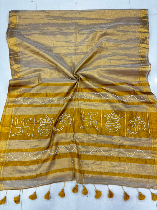 Tussar Tissue Silk Saree with Bead & Pearl Work – 115 AED
