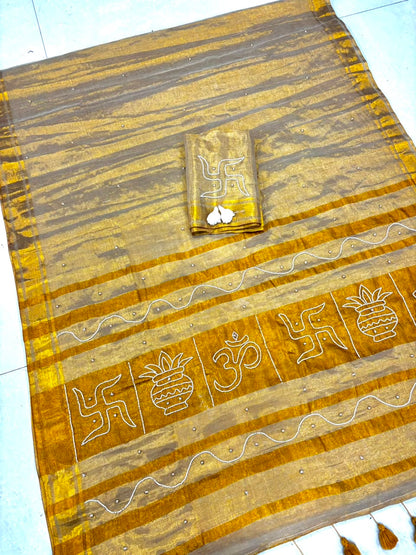 Tussar Tissue Silk Saree with Bead & Pearl Work – 115 AED