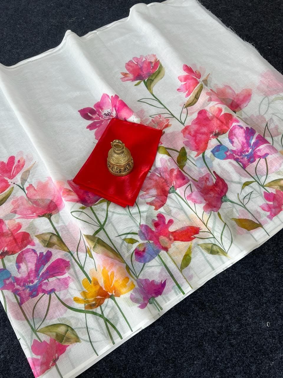 Linen Slub Cotton Floral Saree – 59 AED