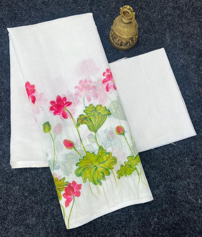 Linen Slub Cotton Floral Saree – 59 AED