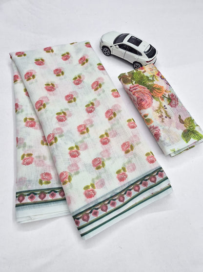 Linen Slub Cotton Floral Saree – 59 AED