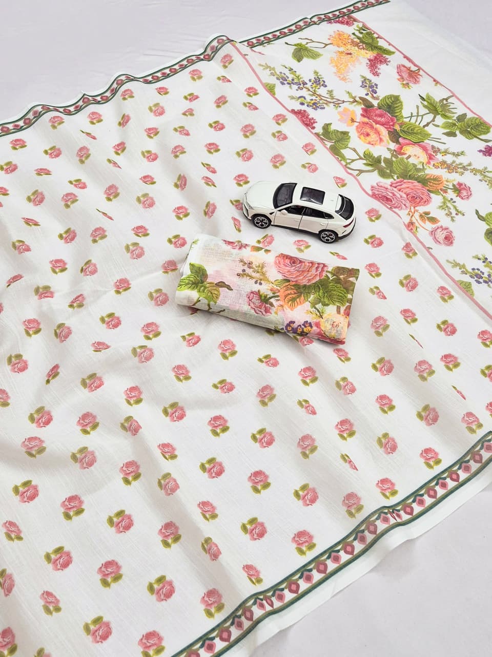 Linen Slub Cotton Floral Saree – 59 AED