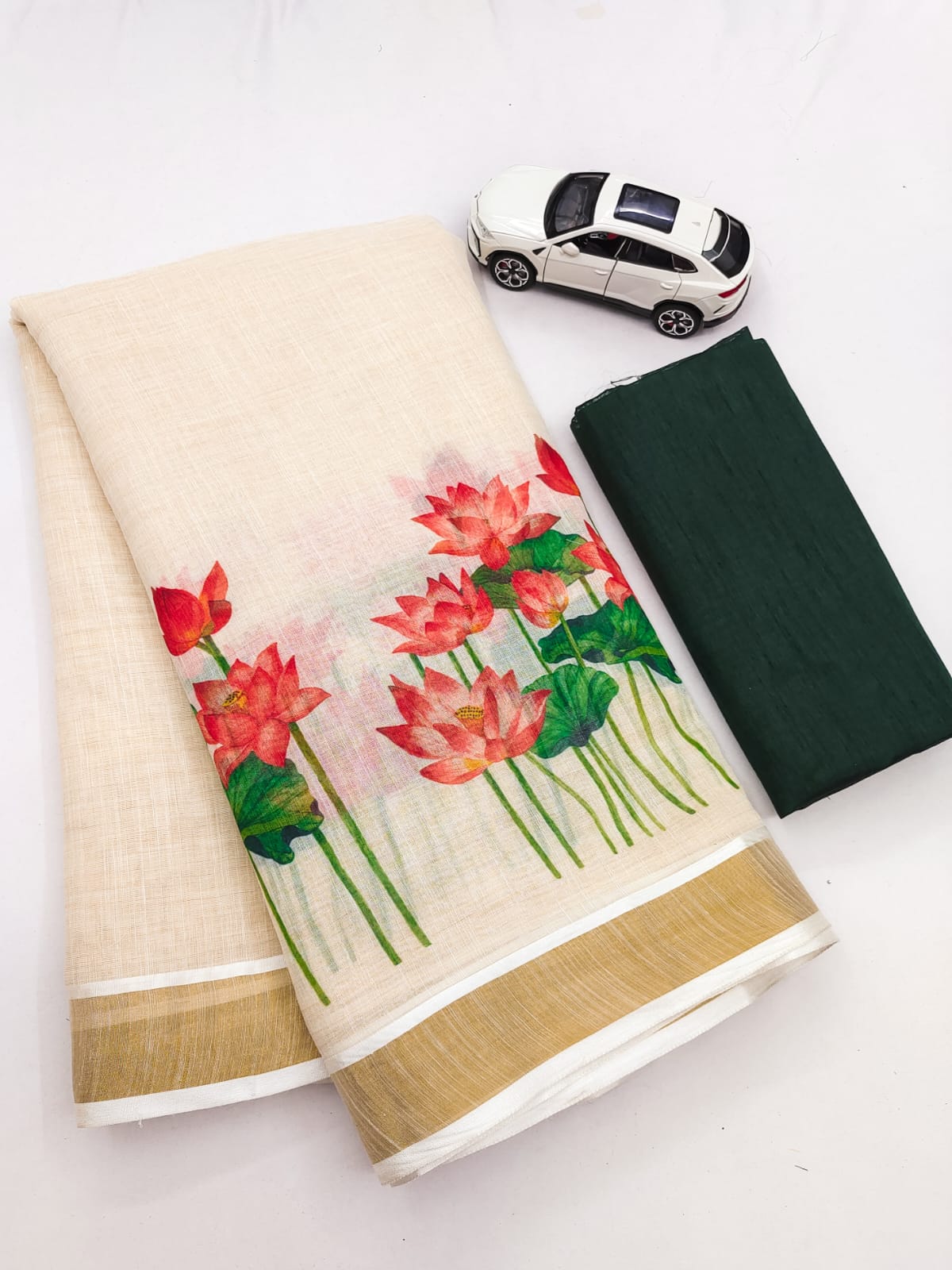 Linen Slub Cotton Floral Saree – 65 AED