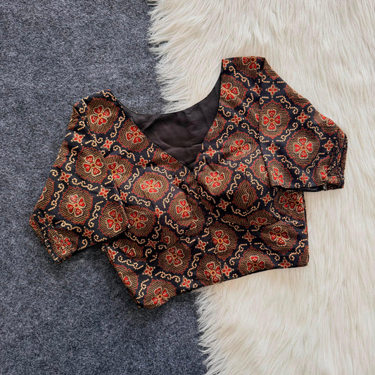Stretchable Side Elastic Ajrakh Cotton Blouse – 50 AED