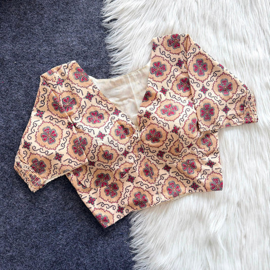Stretchable Side Elastic Ajrakh Cotton Blouse – 50 AED