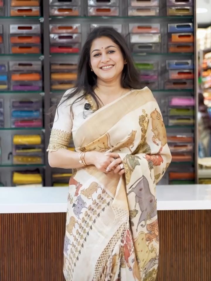 Linen Slub Cotton Kalamkari Saree – 59 AED