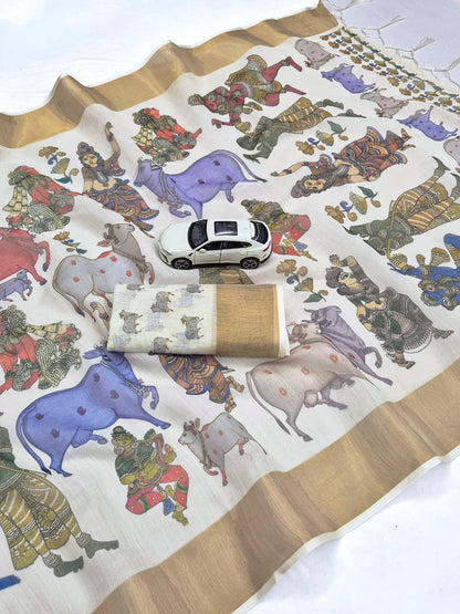 Linen Slub Cotton Kalamkari Saree – 59 AED