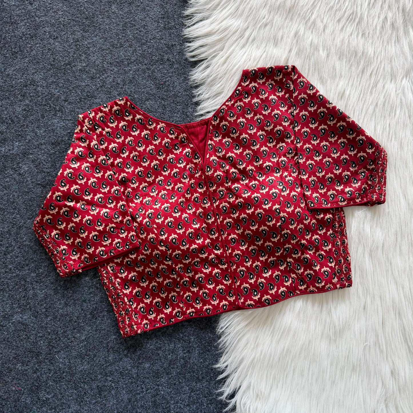 Side Elastic Stretchable Ajrakh Cotton Blouse – 50 AED