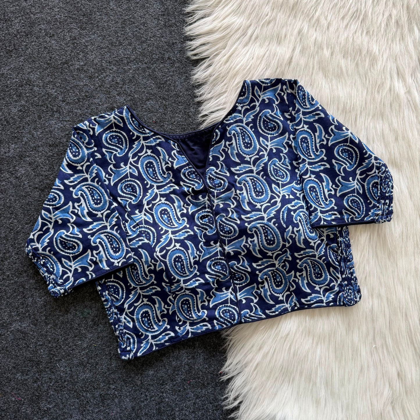 Side Elastic Stretchable Ajrakh Cotton Blouse – 50 AED