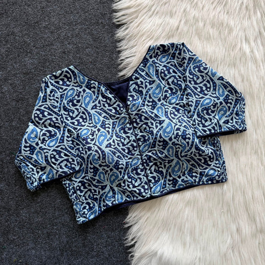 Side Elastic Stretchable Ajrakh Cotton Blouse – 50 AED