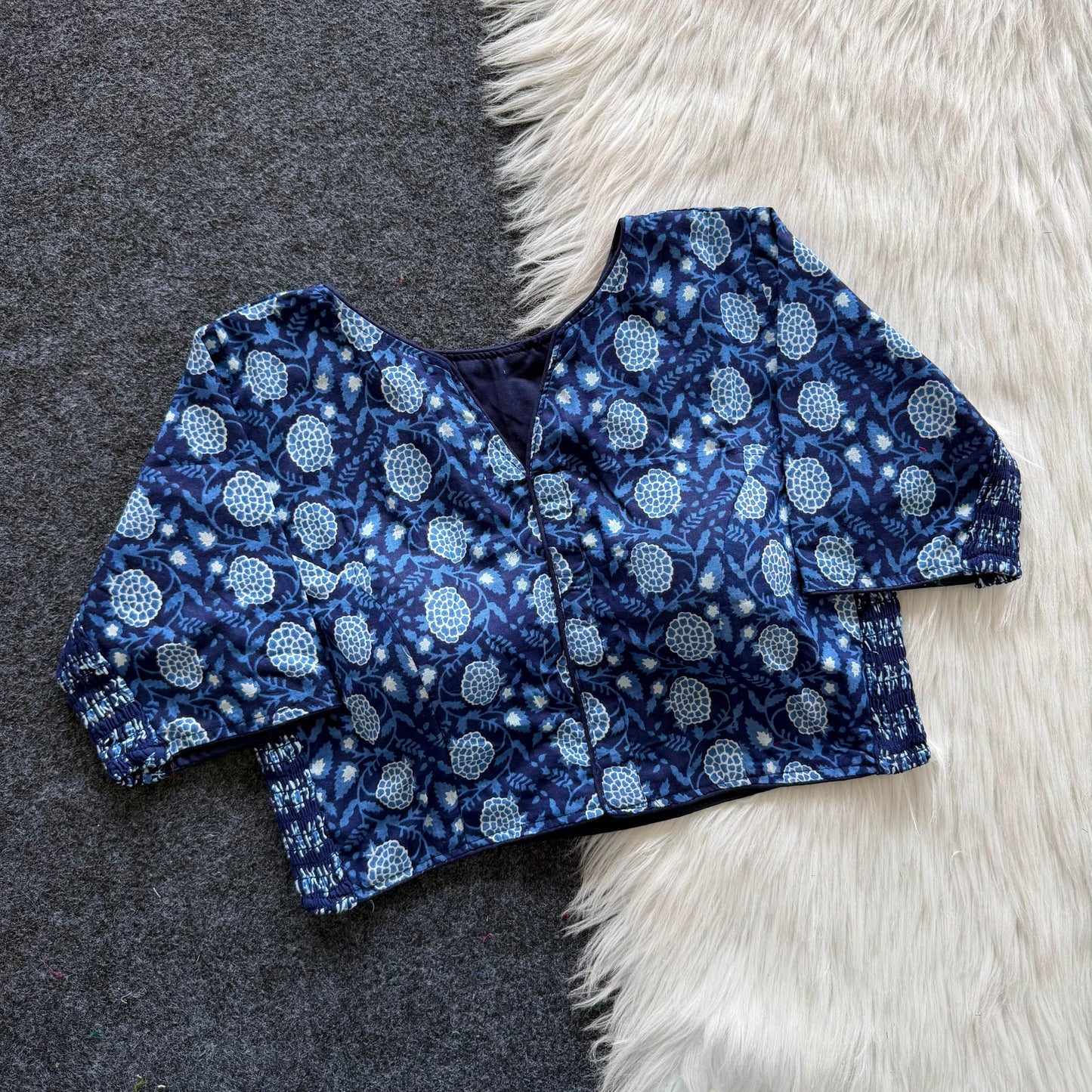 Side Elastic Stretchable Ajrakh Cotton Blouse – 50 AED