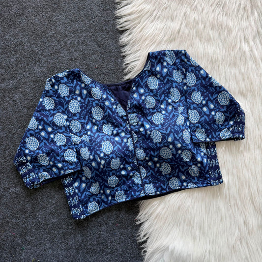 Side Elastic Stretchable Ajrakh Cotton Blouse – 50 AED