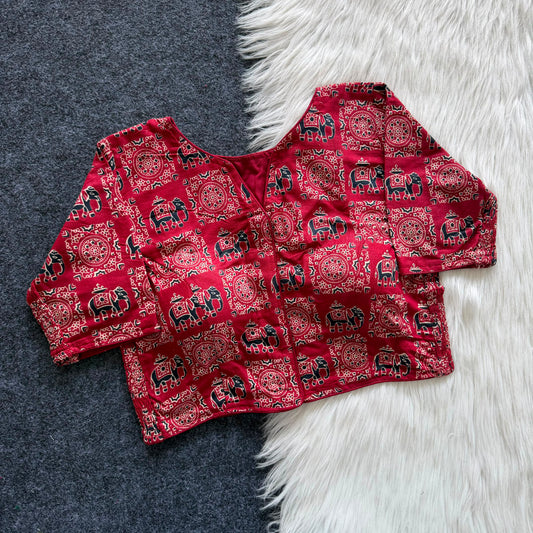 Side Elastic Stretchable Ajrakh Cotton Blouse – 50 AED