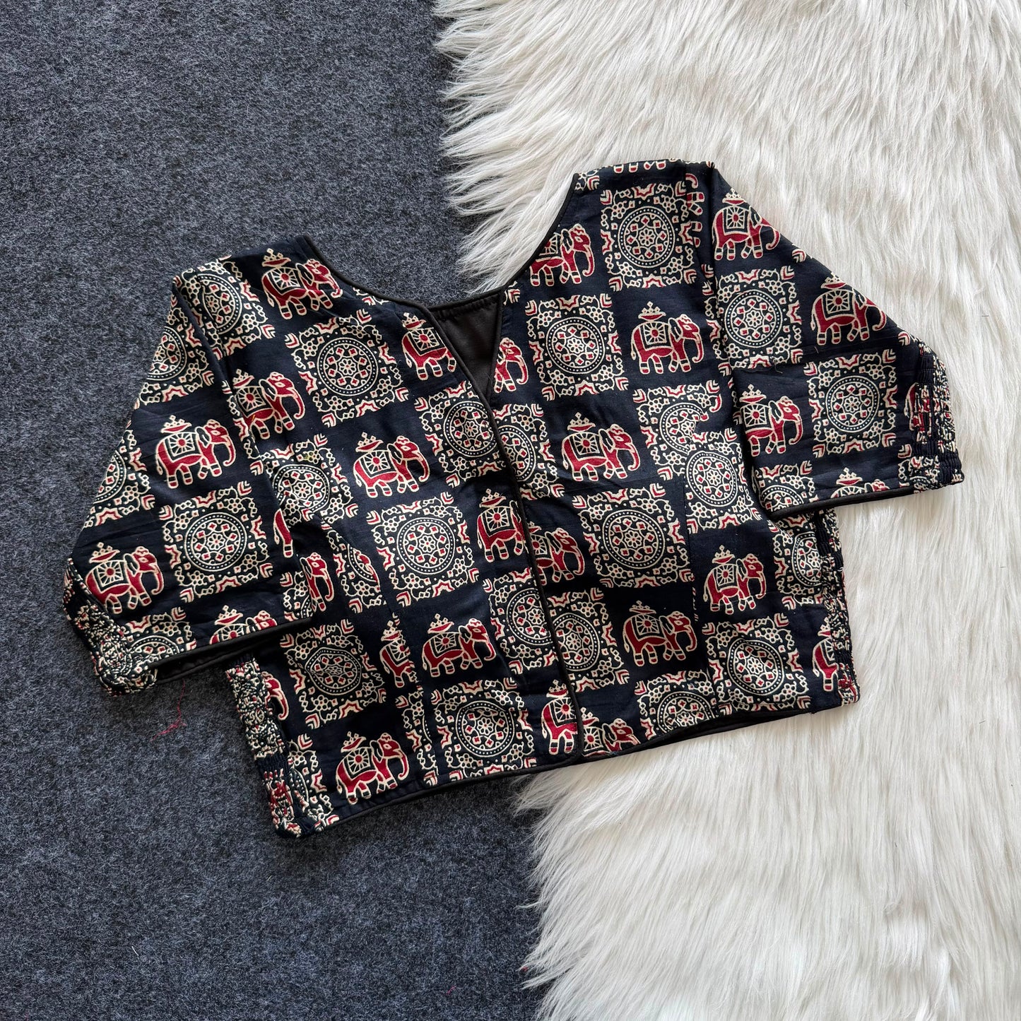 Side Elastic Stretchable Ajrakh Cotton Blouse – 50 AED