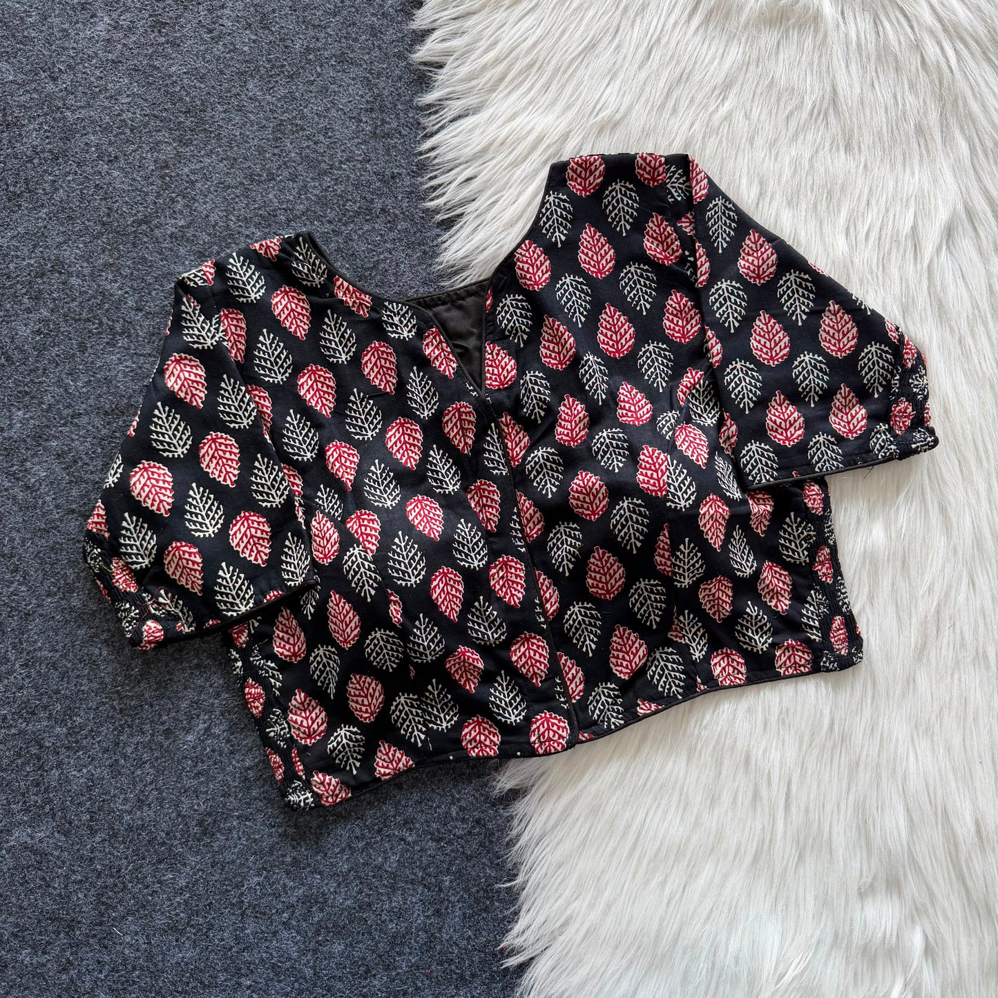 Side Elastic Stretchable Ajrakh Cotton Blouse – 50 AED