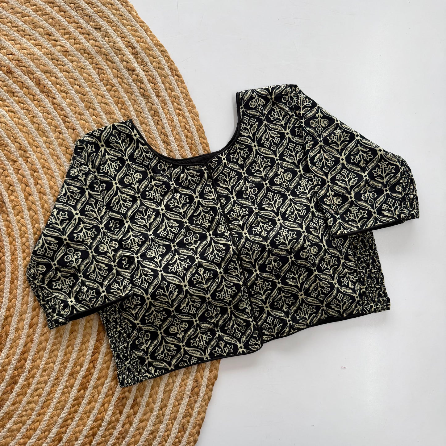 Side Elastic Stretchable Ajrakh Cotton Blouse – 50 AED