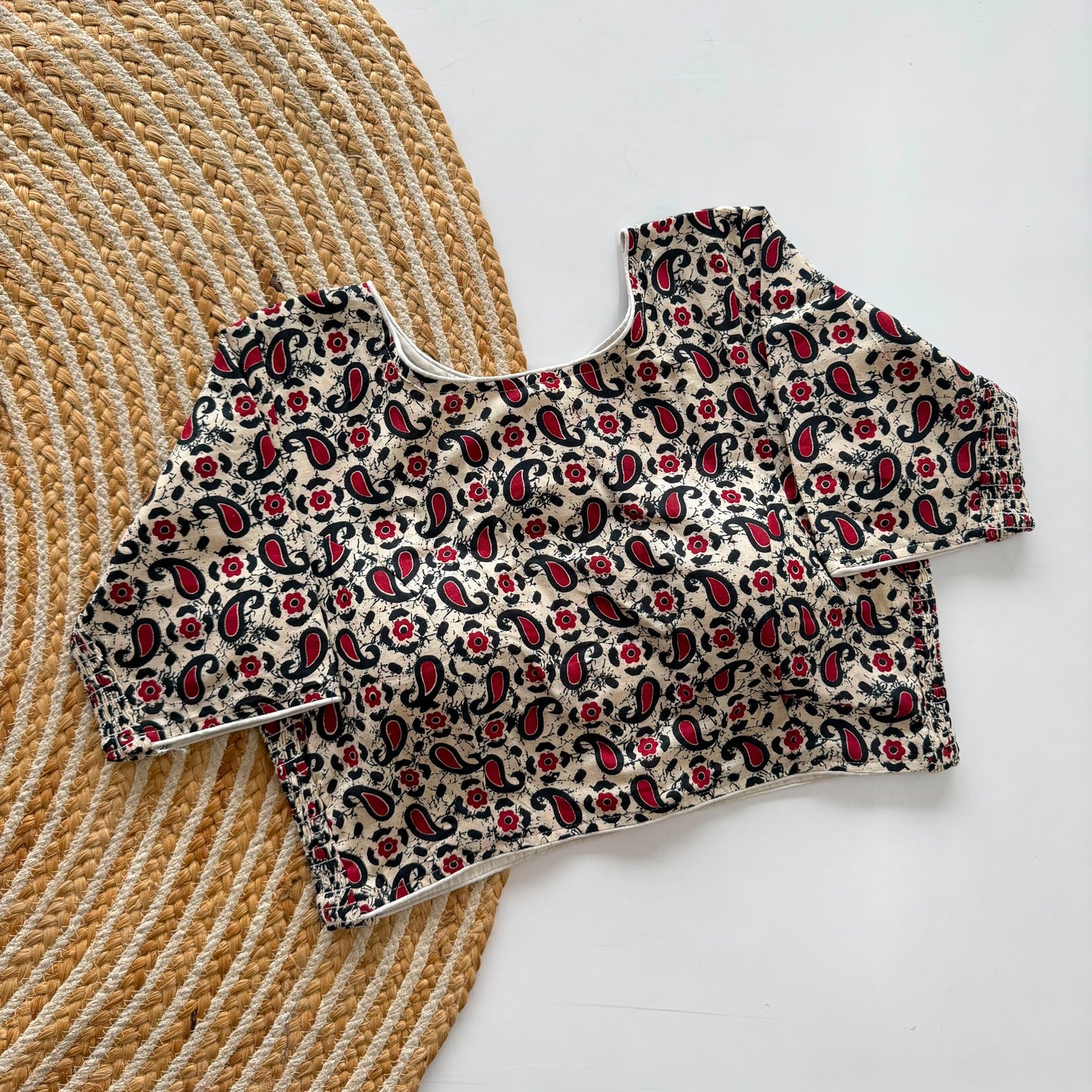 Side Elastic Stretchable Ajrakh Cotton Blouse – 50 AED