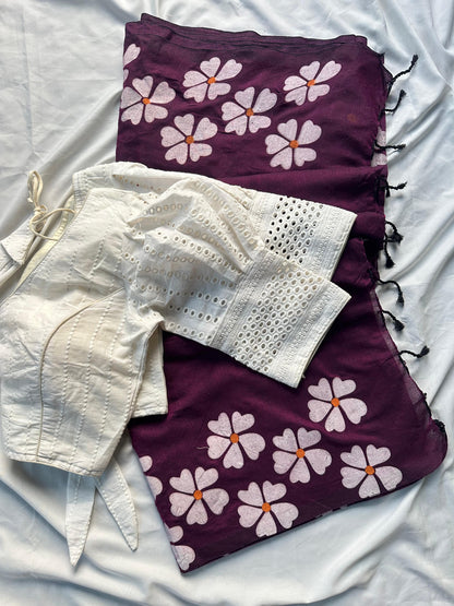 Khadi Mul Cotton Saree with Floral Print & Hakoba Readymade Blouse – 99 AED