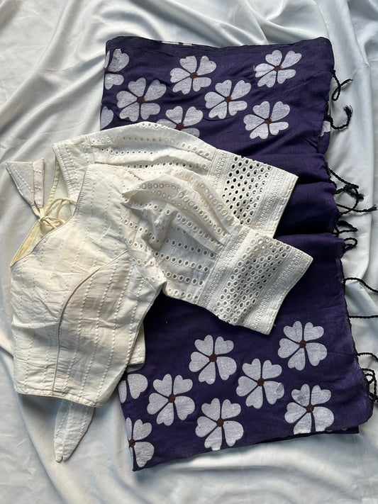 Khadi Mul Cotton Saree with Floral Print & Hakoba Readymade Blouse – 99 AED