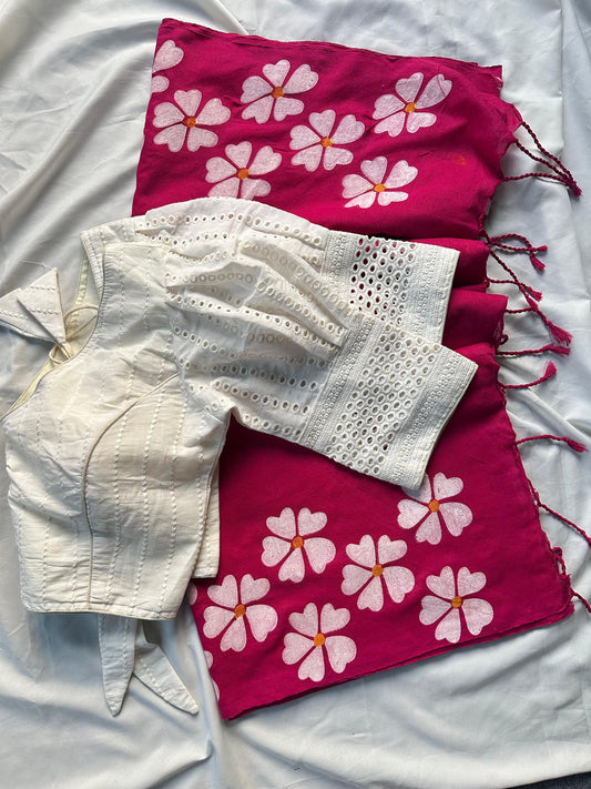 Khadi Mul Cotton Saree with Floral Print & Hakoba Readymade Blouse – 99 AED