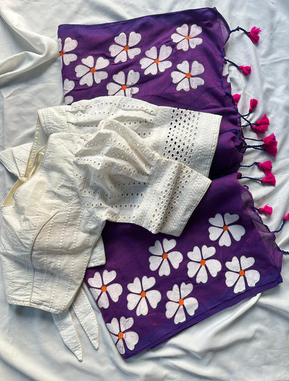 Khadi Mul Cotton Saree with Floral Print & Hakoba Readymade Blouse – 99 AED