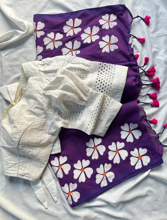 Khadi Mul Cotton Saree with Floral Print & Hakoba Readymade Blouse – 99 AED