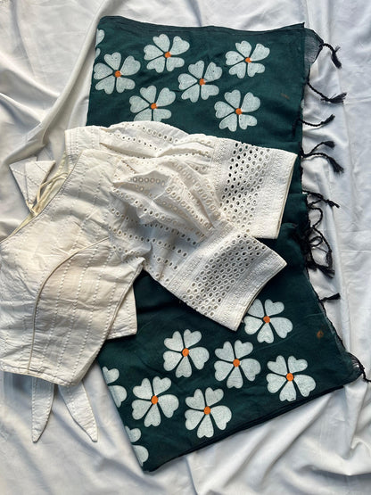 Khadi Mul Cotton Saree with Floral Print & Hakoba Readymade Blouse – 99 AED
