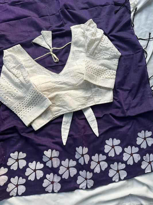 Khadi Mul Cotton Saree with Floral Print & Hakoba Readymade Blouse – 99 AED