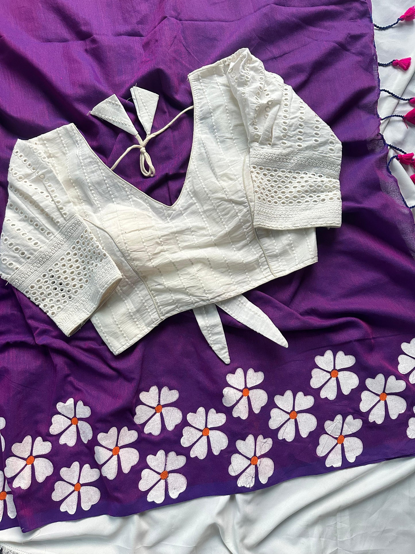 Khadi Mul Cotton Saree with Floral Print & Hakoba Readymade Blouse – 99 AED