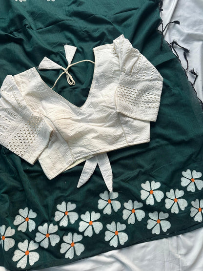 Khadi Mul Cotton Saree with Floral Print & Hakoba Readymade Blouse – 99 AED