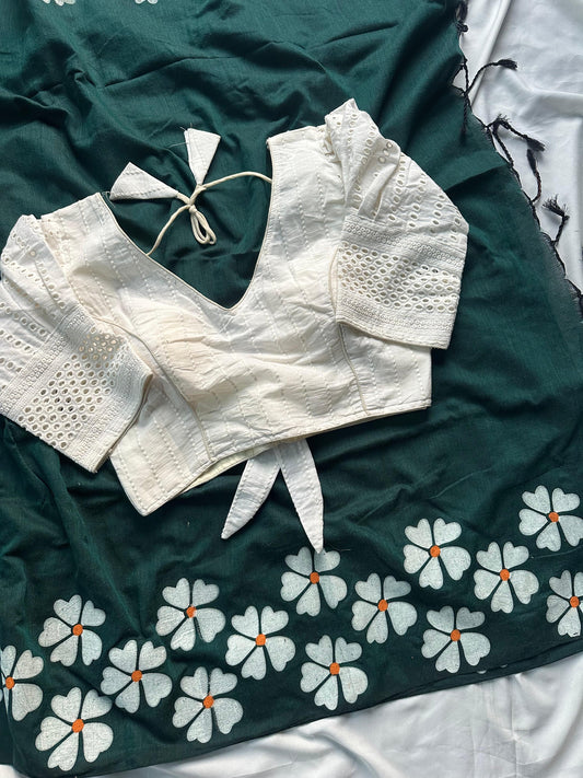 Khadi Mul Cotton Saree with Floral Print & Hakoba Readymade Blouse – 99 AED