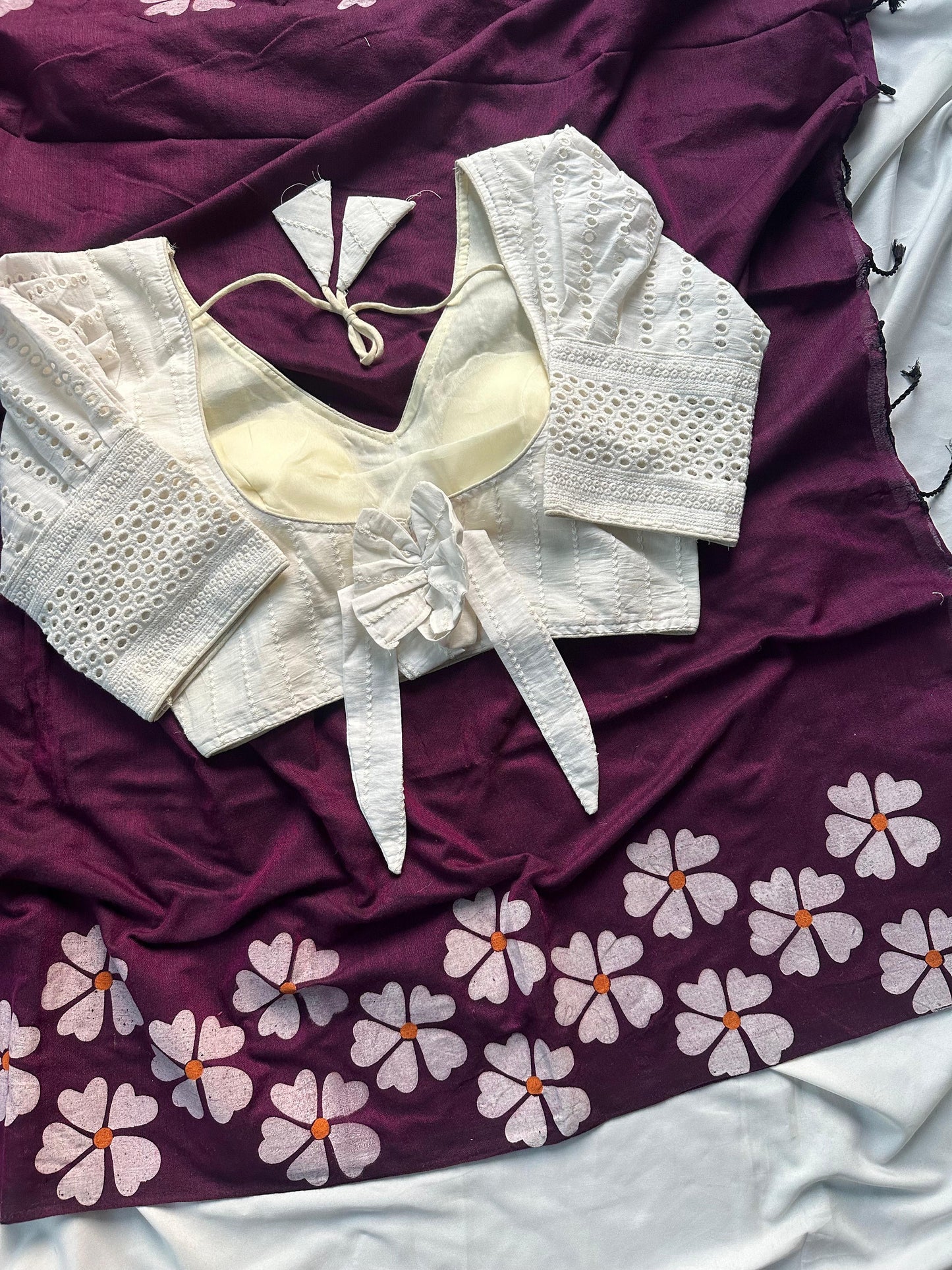 Khadi Mul Cotton Saree with Floral Print & Hakoba Readymade Blouse – 99 AED