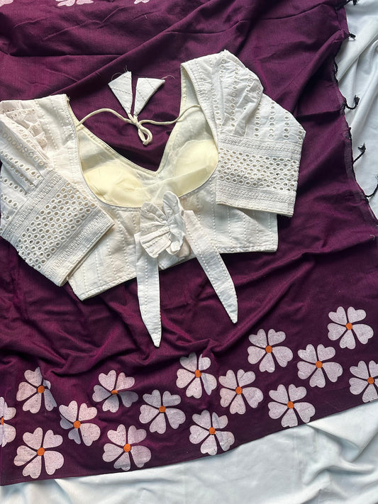 Khadi Mul Cotton Saree with Floral Print & Hakoba Readymade Blouse – 99 AED