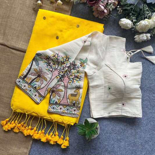 Khadi Cotton Gini Sequence Saree with Long Sleeve Embroidered Readymade Blouse – 99 AED
