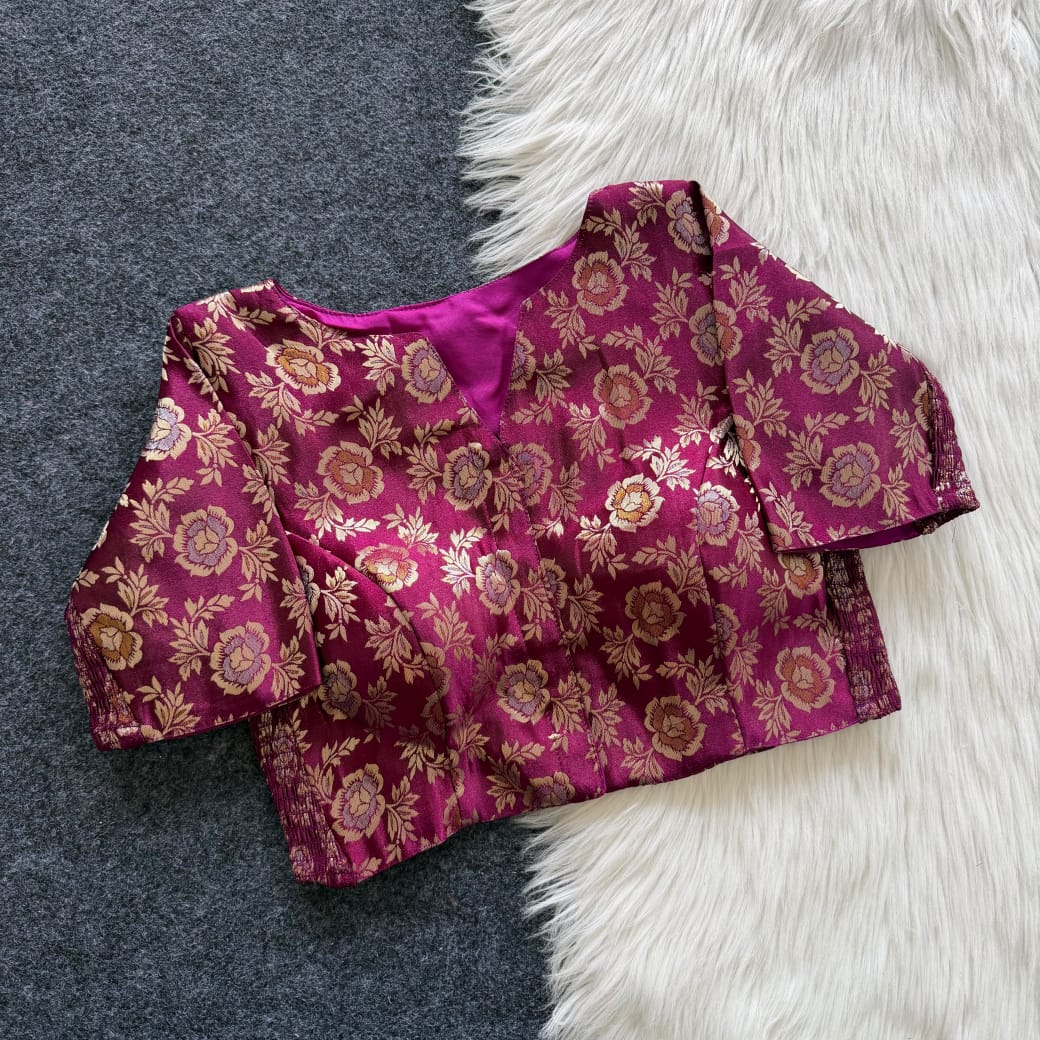 Side Elastic Stretchable Brocade Silk Cotton Blouse – 55 AED