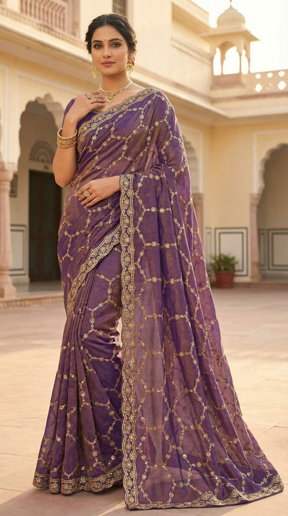 Moss Chiffon Silk Saree with Dual Tone Effect & Sequence Embroidery – 99 AED