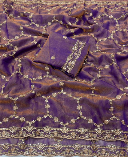 Moss Chiffon Silk Saree with Dual Tone Effect & Sequence Embroidery – 99 AED