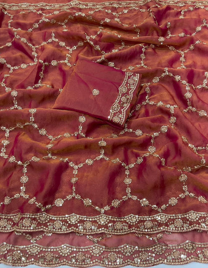 Moss Chiffon Silk Saree with Dual Tone Effect & Sequence Embroidery – 99 AED