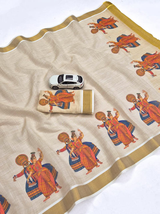 Onam Linen Slub Cotton Saree – 65 AED