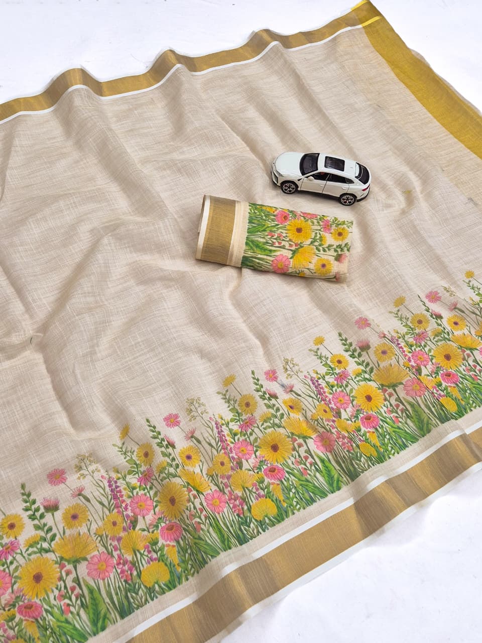 Onam Linen Slub Cotton Saree – 65 AED
