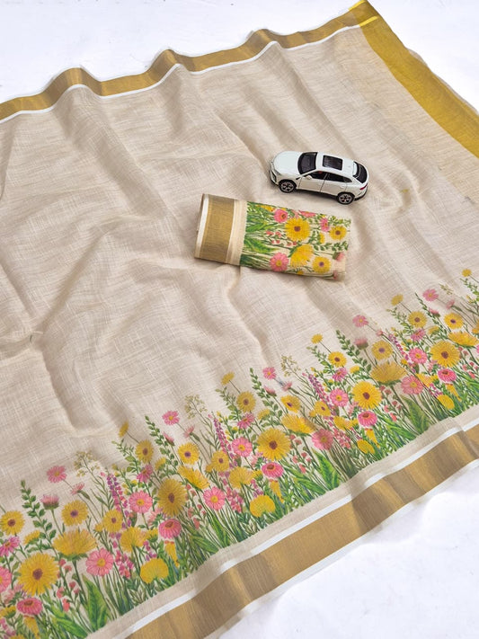 Onam Linen Slub Cotton Saree – 65 AED