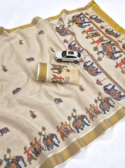Onam Linen Slub Cotton Saree – 65 AED