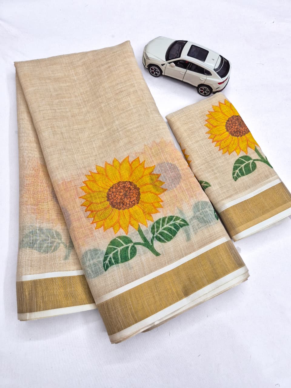 Onam Linen Slub Cotton Saree – 65 AED
