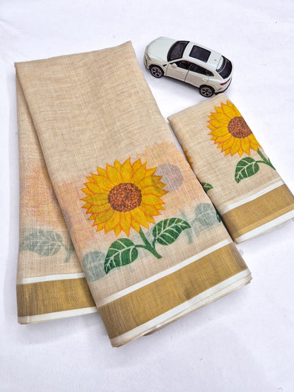Onam Linen Slub Cotton Saree – 65 AED