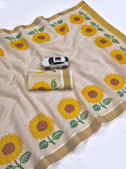 Onam Linen Slub Cotton Saree – 65 AED