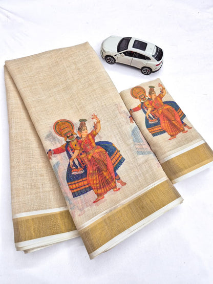 Onam Linen Slub Cotton Saree – 65 AED