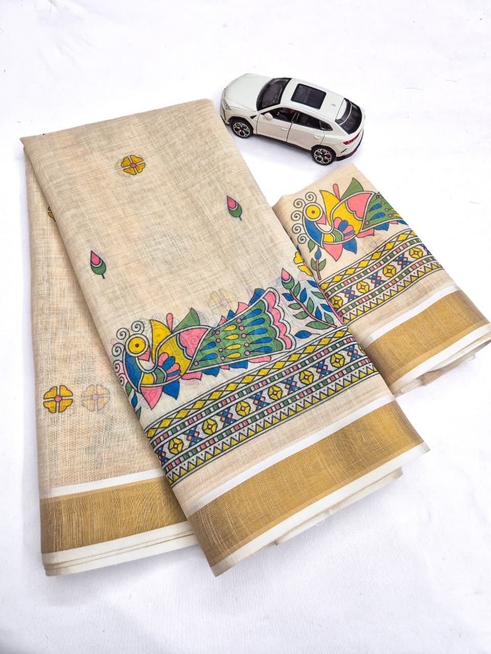 Onam Linen Slub Cotton Saree – 65 AED